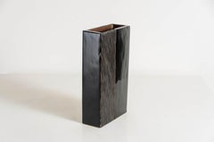 Contemporary Block Vase w/ Pleats Design in Black Lacquer by Robert Kuo