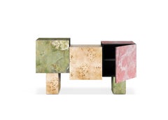 Contemporary Blossom Sideboard in Green Pink Onyx Ash Poplar Root