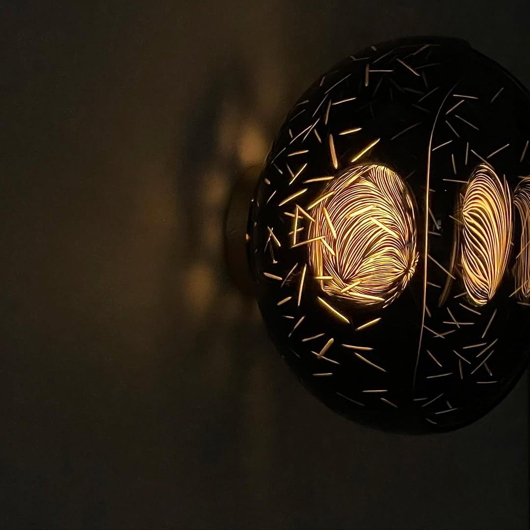 English Contemporary blown Glass, stained Porcelain with Brass sconce by Vezzini & Chen For Sale