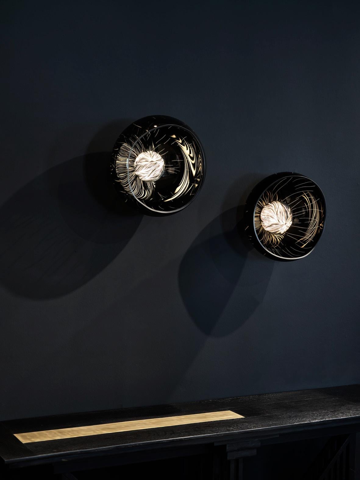 Contemporary blown Glass, stained Porcelain with Brass sconce by Vezzini & Chen For Sale 3