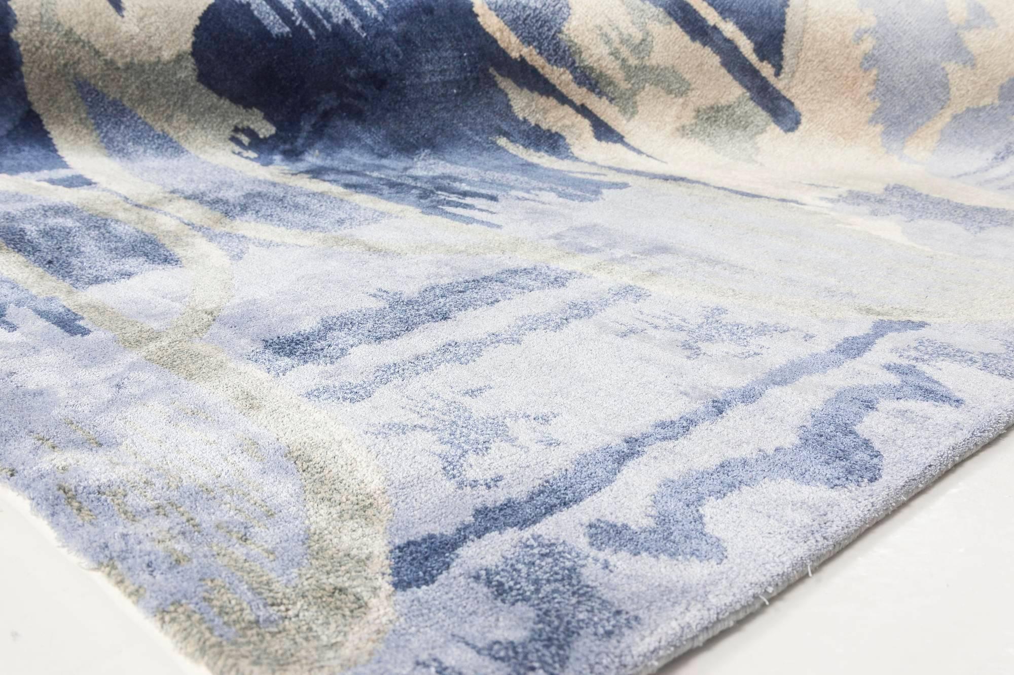 Zeitgenössischer handgefertigter Seidenteppich im Blucie-Design von Doris Leslie Blau (Nepalesisch) im Angebot