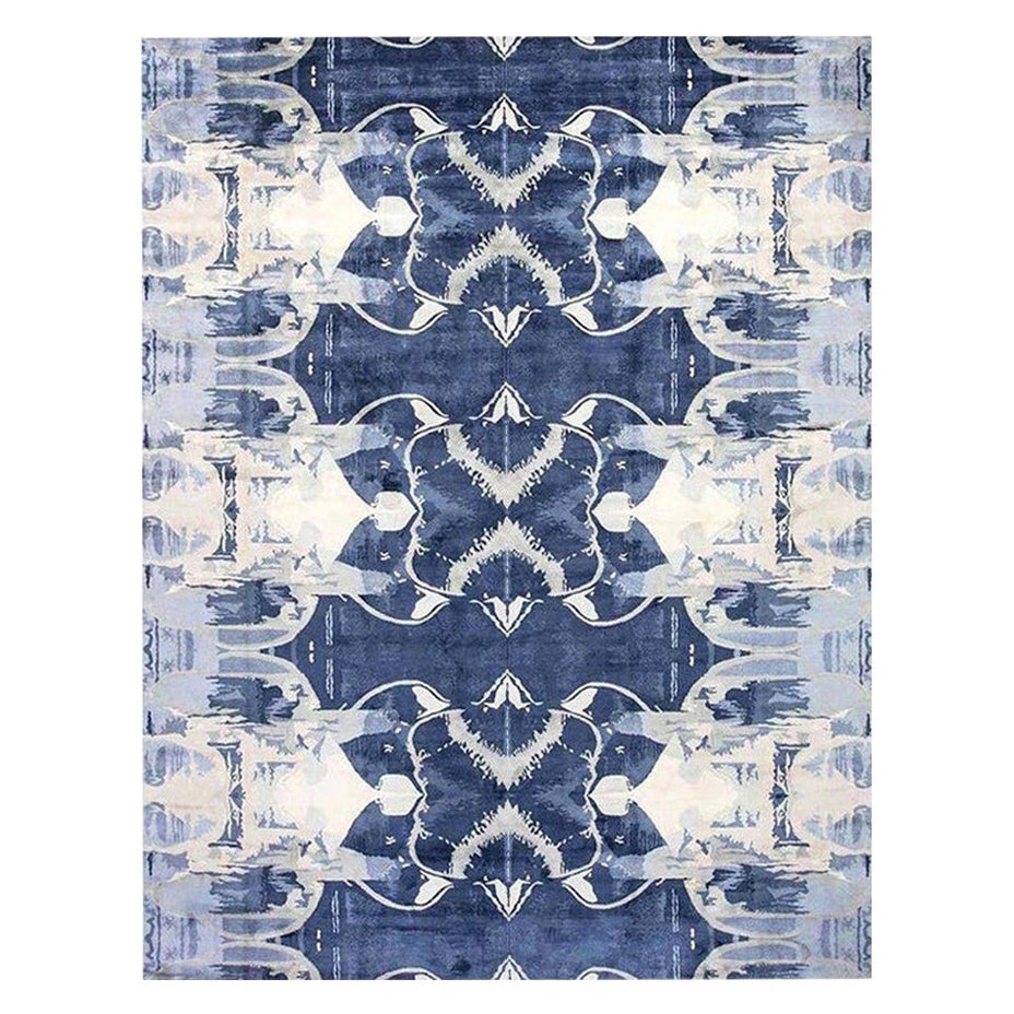 Alfombra de seda hecha a mano de diseño contemporáneo Blucie de Doris Leslie Blau en venta
