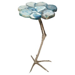 Contemporary Blue Agate Drink Table with Chrome Silver Ostrich Leg