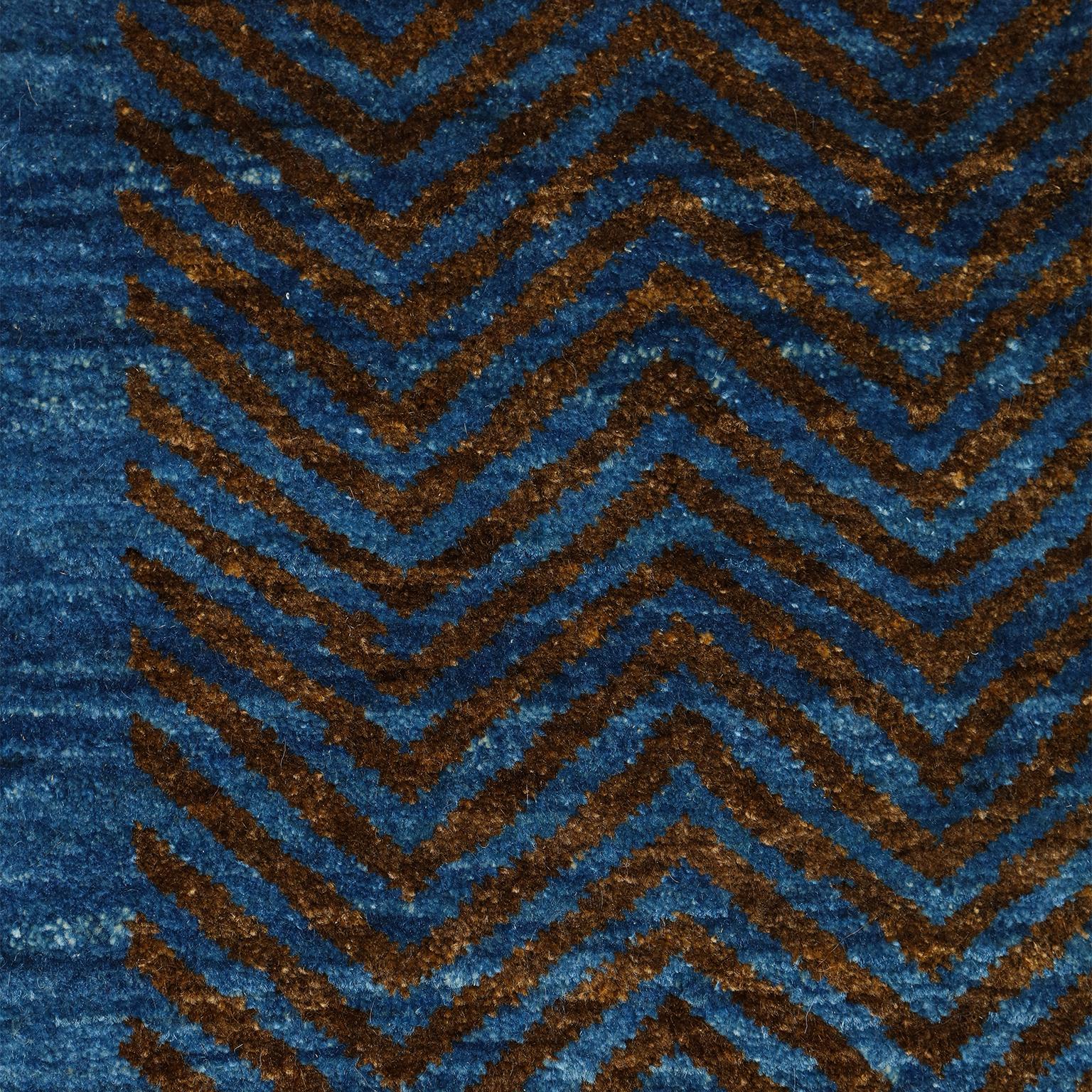 Hand-Knotted Art Deco Persian Rug in Blue and Brown Wool, 9' x 12' For Sale 4
