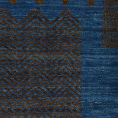 Hand-Knotted Art Deco Persian Rug in Blue and Brown Wool, 9' x 12'