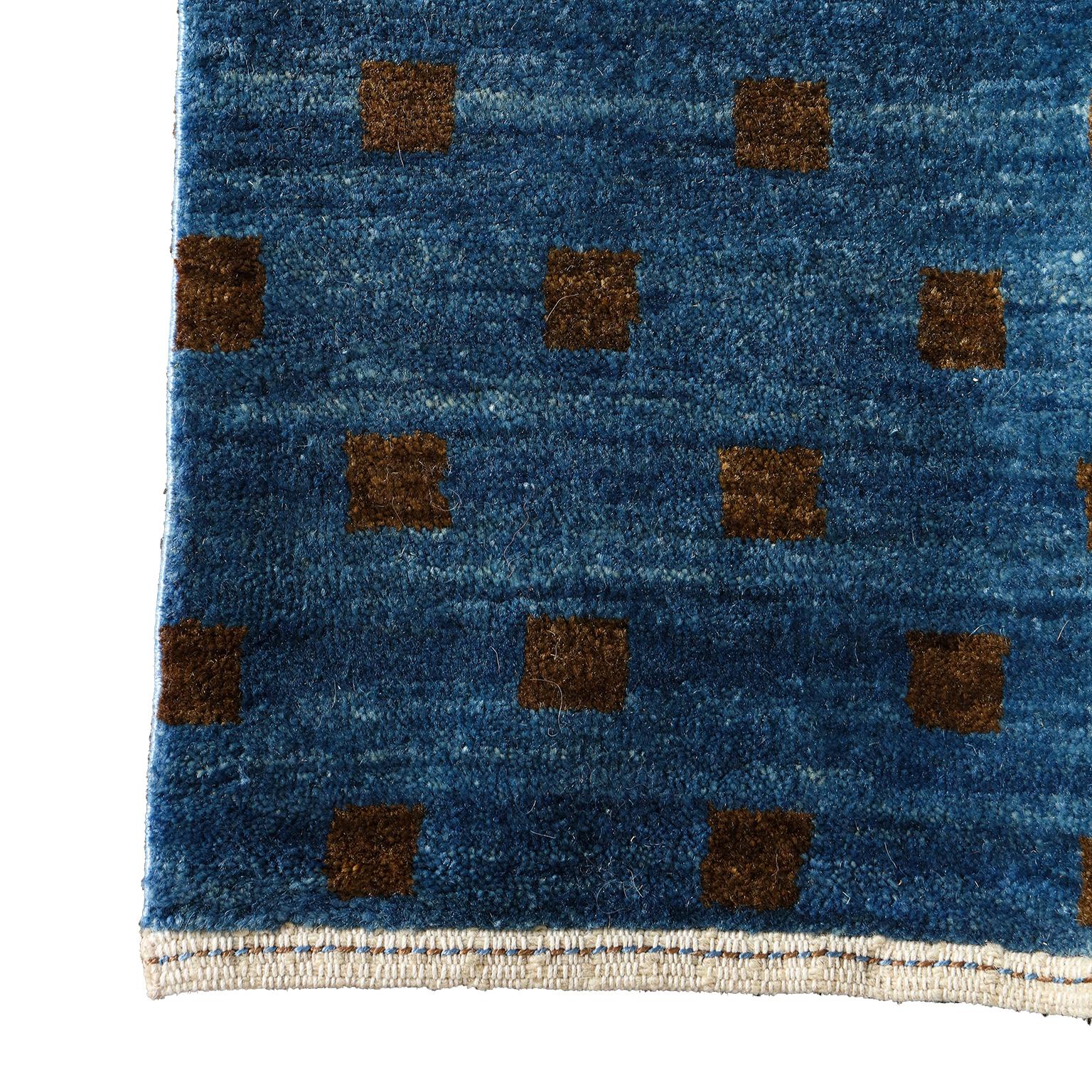 Hand-Knotted Art Deco Persian Rug in Blue and Brown Wool, 9' x 12' In New Condition For Sale In New York, NY