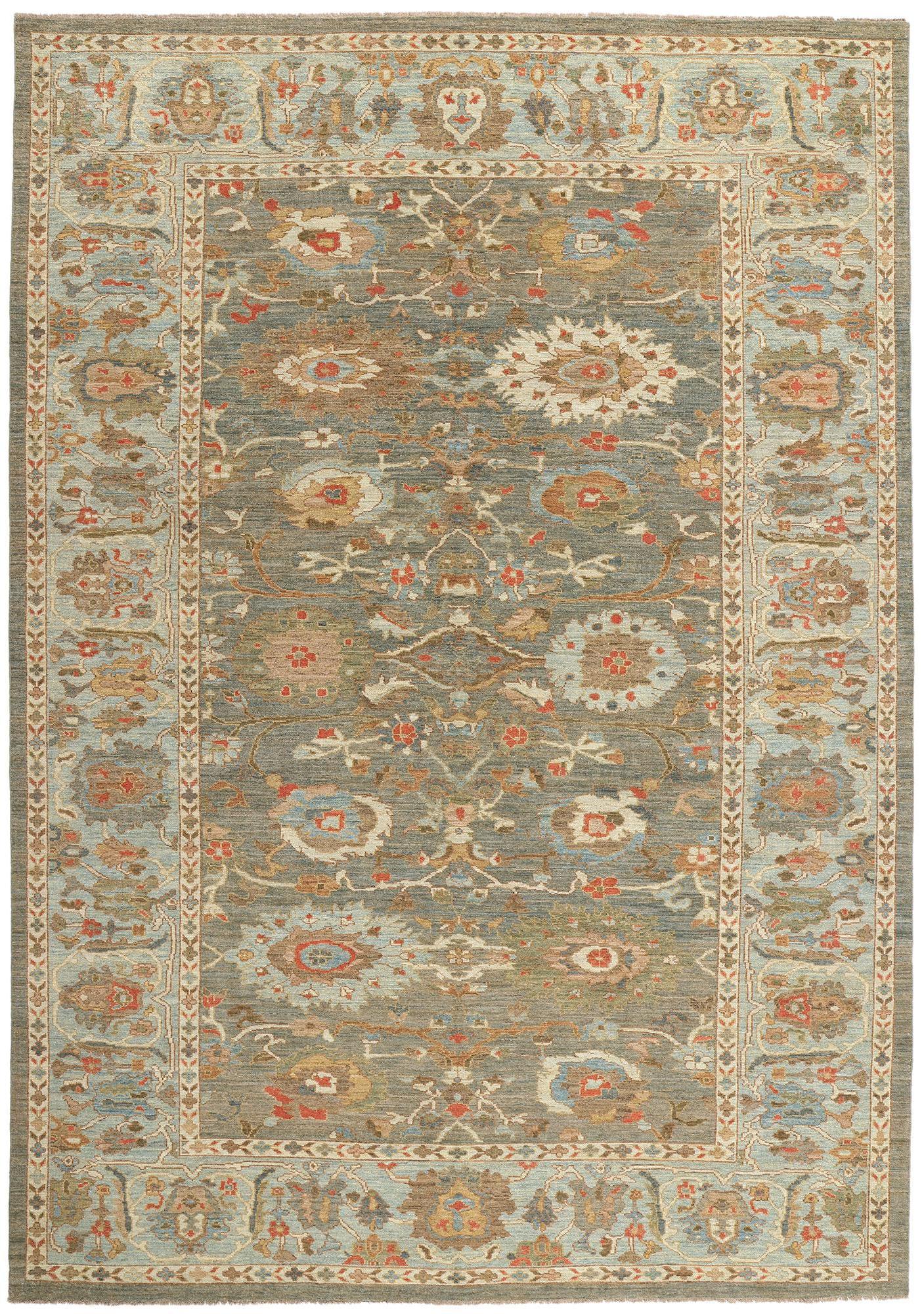 Contemporary Blue and Gray Persian Sultanabad Rug
