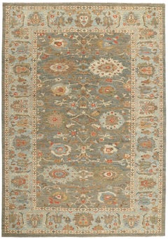 Tapis persan Sultanabad contemporain bleu et gris