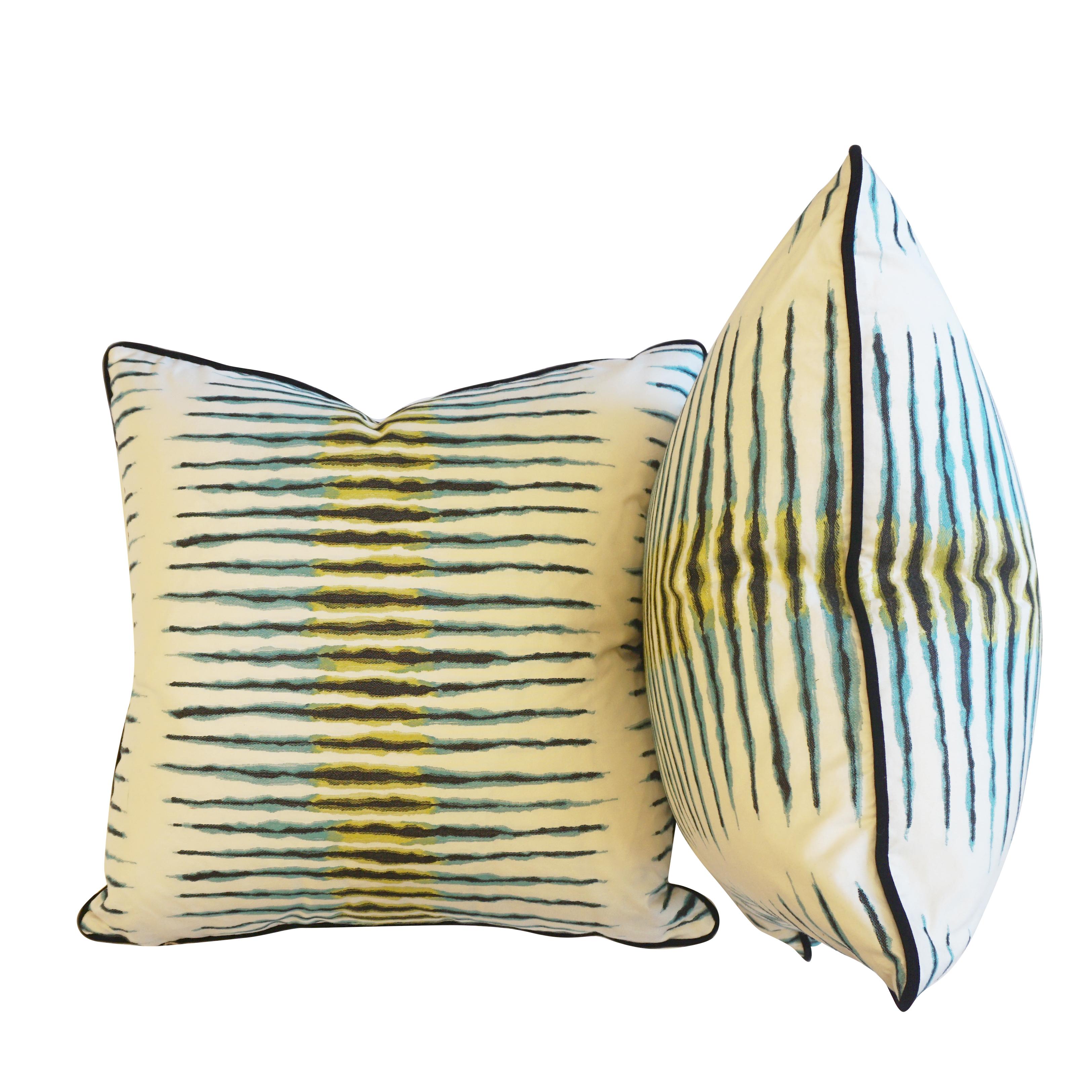 Our Coral Bay throw pillows are made with zinc Coral Bay, a fabric with a “contemporary chevron design knitted from a combination of rustic yarns that give an intriguing texture and relaxed appearance.” 

Measurements

22” x 22”.