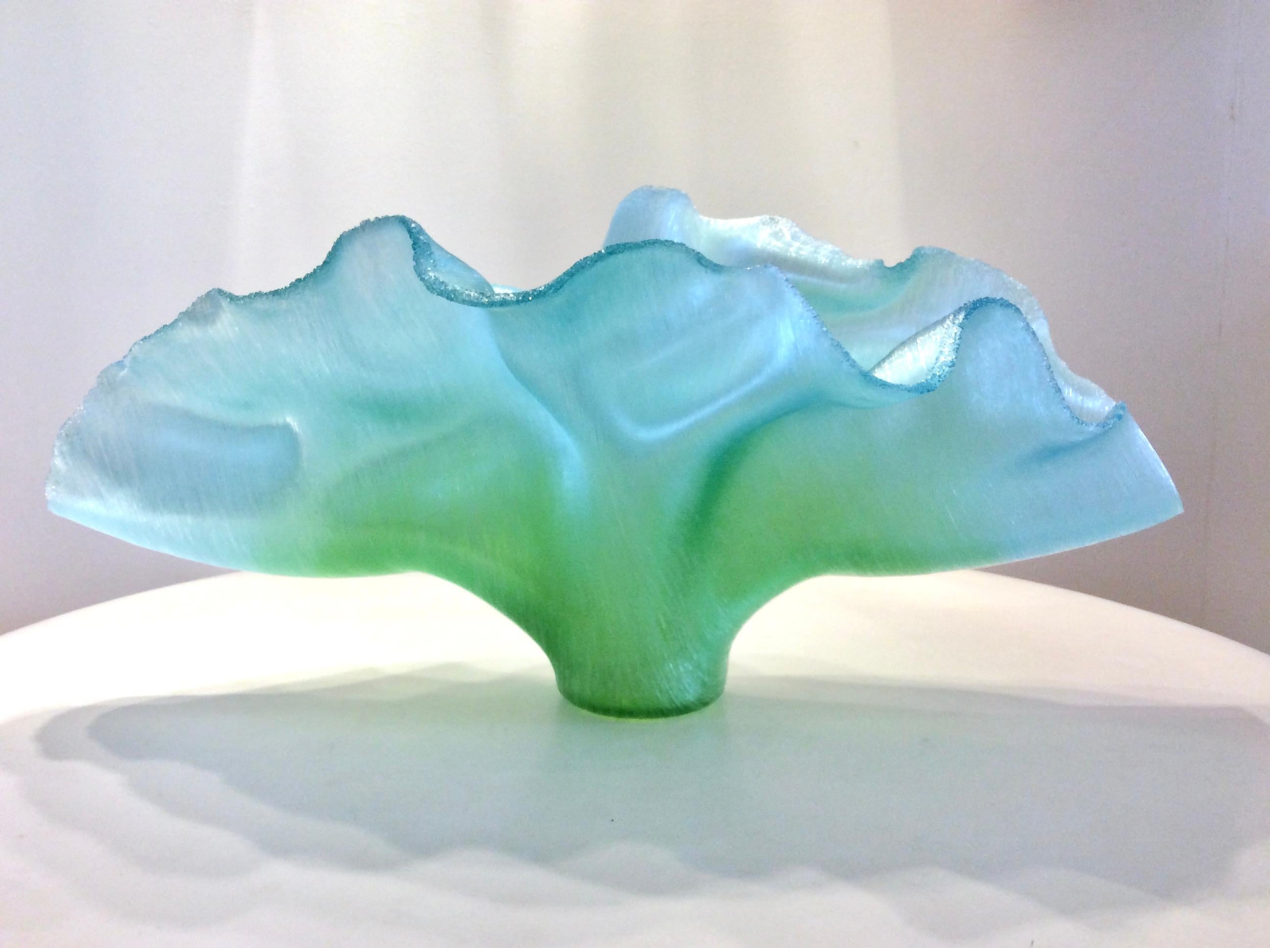 Unique piece.
Undulating, luminous sea-foam blue and green glass sculpture, formed in Zynsky's signature technique 'filet-de-verre' (fused and thermo-formed coloured glass threads). 
With 'Z' signature.