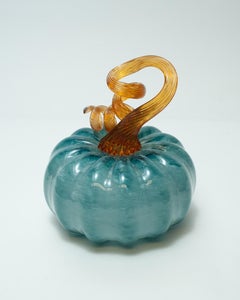Contemporary Blue and Multicolour Medium Blown Glass Pumpkin Sculpture