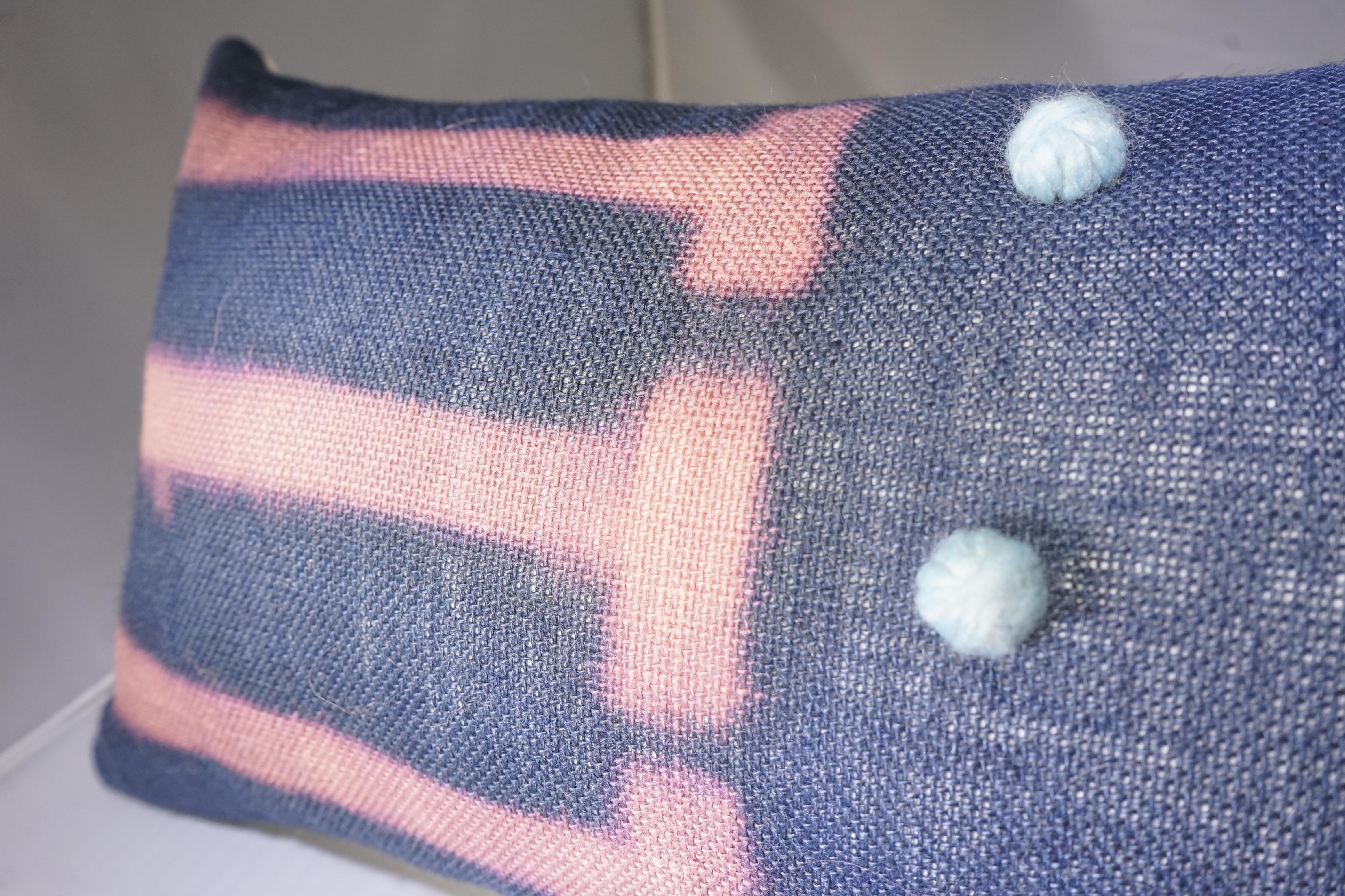 Contemporary Blue and Pink Decorative Wool Pillow In New Condition In Aspen, CO