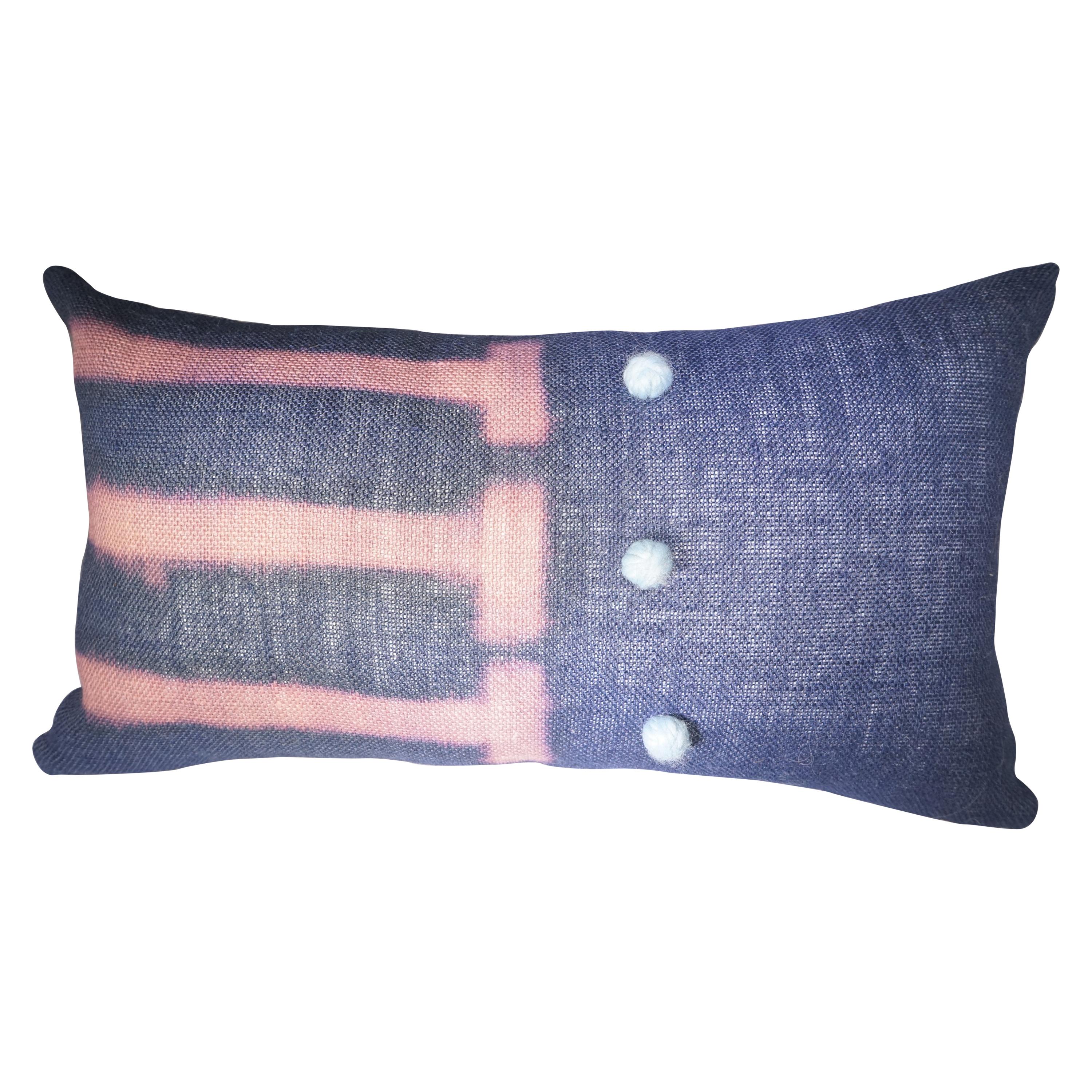 Contemporary Blue and Pink Decorative Wool Pillow