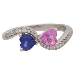 Contemporary Blue and Pink Sapphire Toi-et-moi Crossover Ring in White Gold