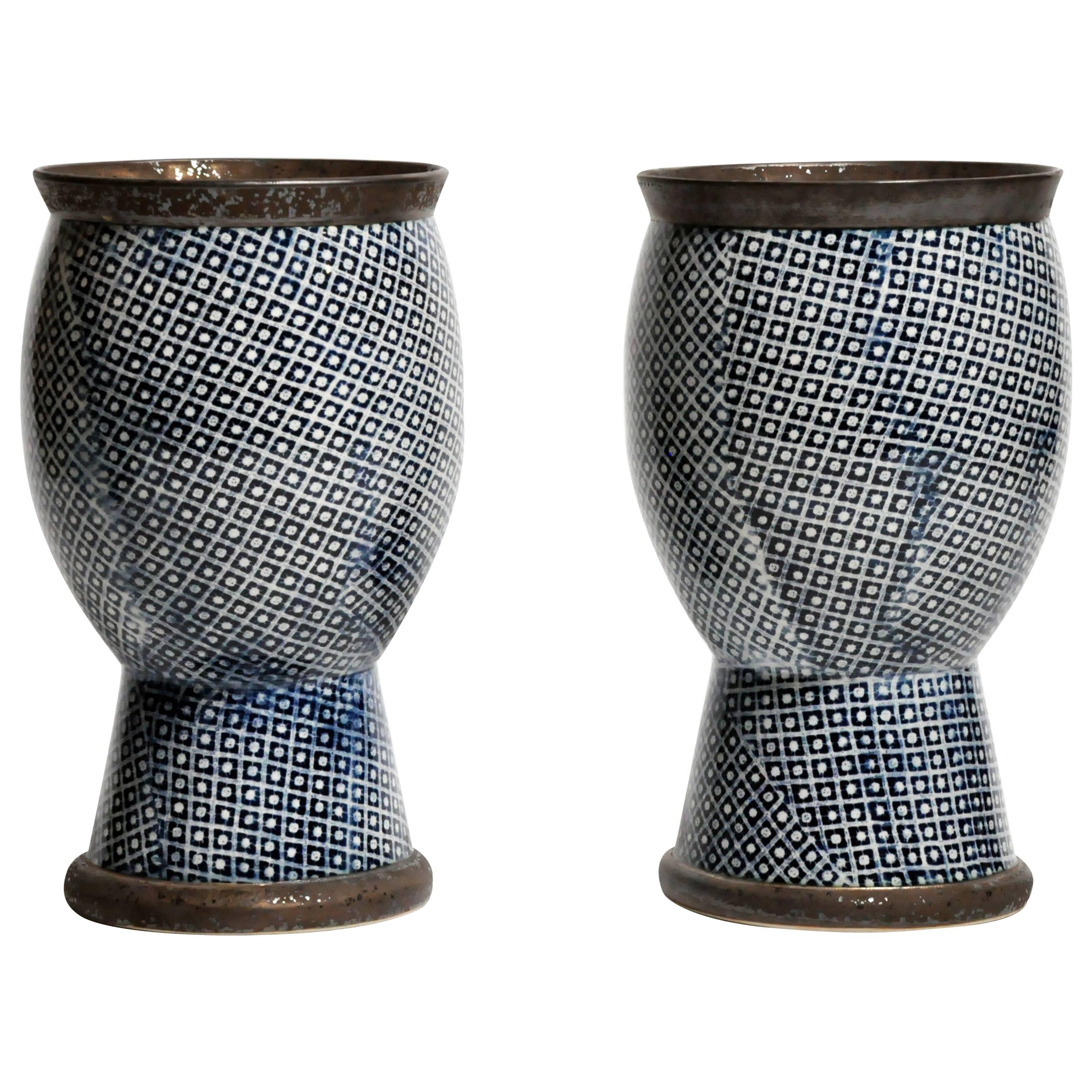 Contemporary Blue and White Ceramic Vases
