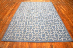Contemporary Blue and White Color Handwoven Needlepoint Flat Weave Rug