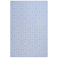 Contemporary Blue and White Color Handwoven Needlepoint Flat Weave Rug