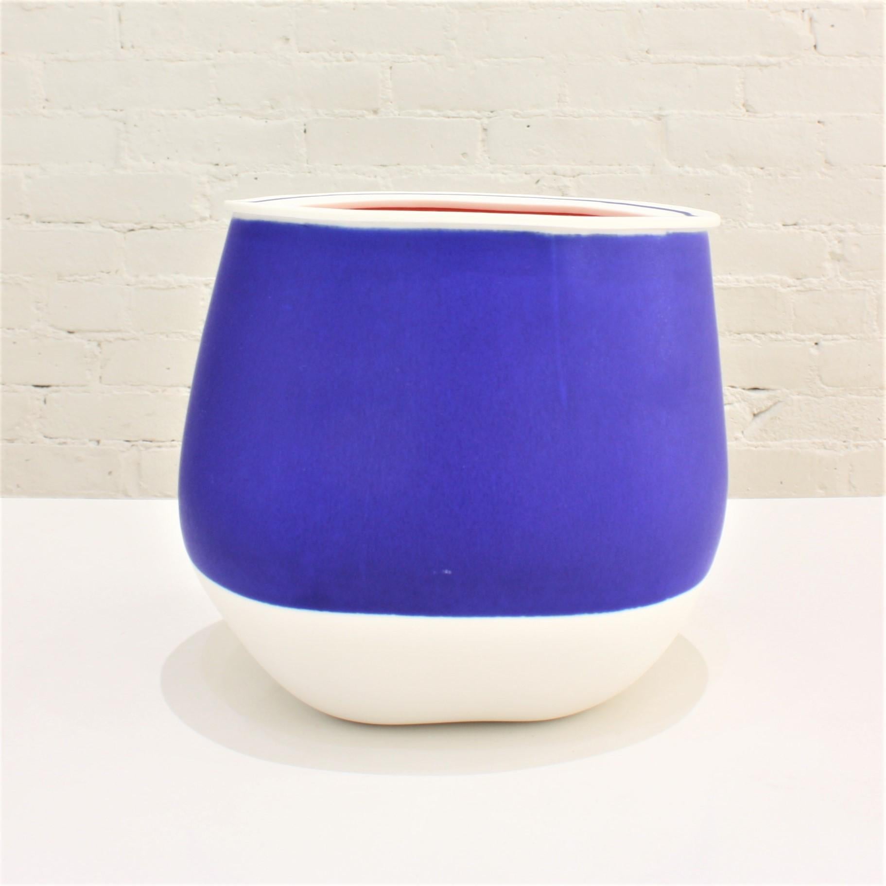 Minimalist Contemporary Blue Ceramic Vase For Sale