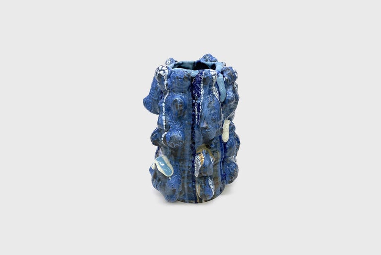 Hand-Crafted Contemporary Blue Ceramic Vessel by Vince Palacios American Ceramic Artist For Sale