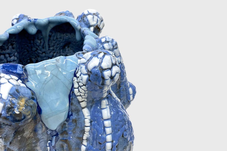 Contemporary Blue Ceramic Vessel by Vince Palacios American Ceramic Artist For Sale 2