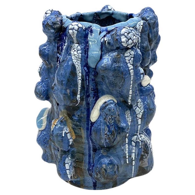 Contemporary Blue Ceramic Vessel by Vince Palacios American Ceramic Artist For Sale