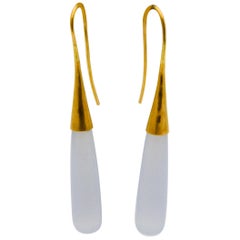 Contemporary Blue Chalcedony 24 Karat Yellow Gold Drop Earrings