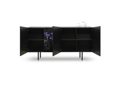 Contemporary Blue Cornflower Sideboard in Black Ash Black Steel