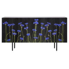 Contemporary Blue Cornflower Sideboard in Black Ash Black Steel
