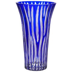 Contemporary Blue Crystal Vase Zebra Design Modern