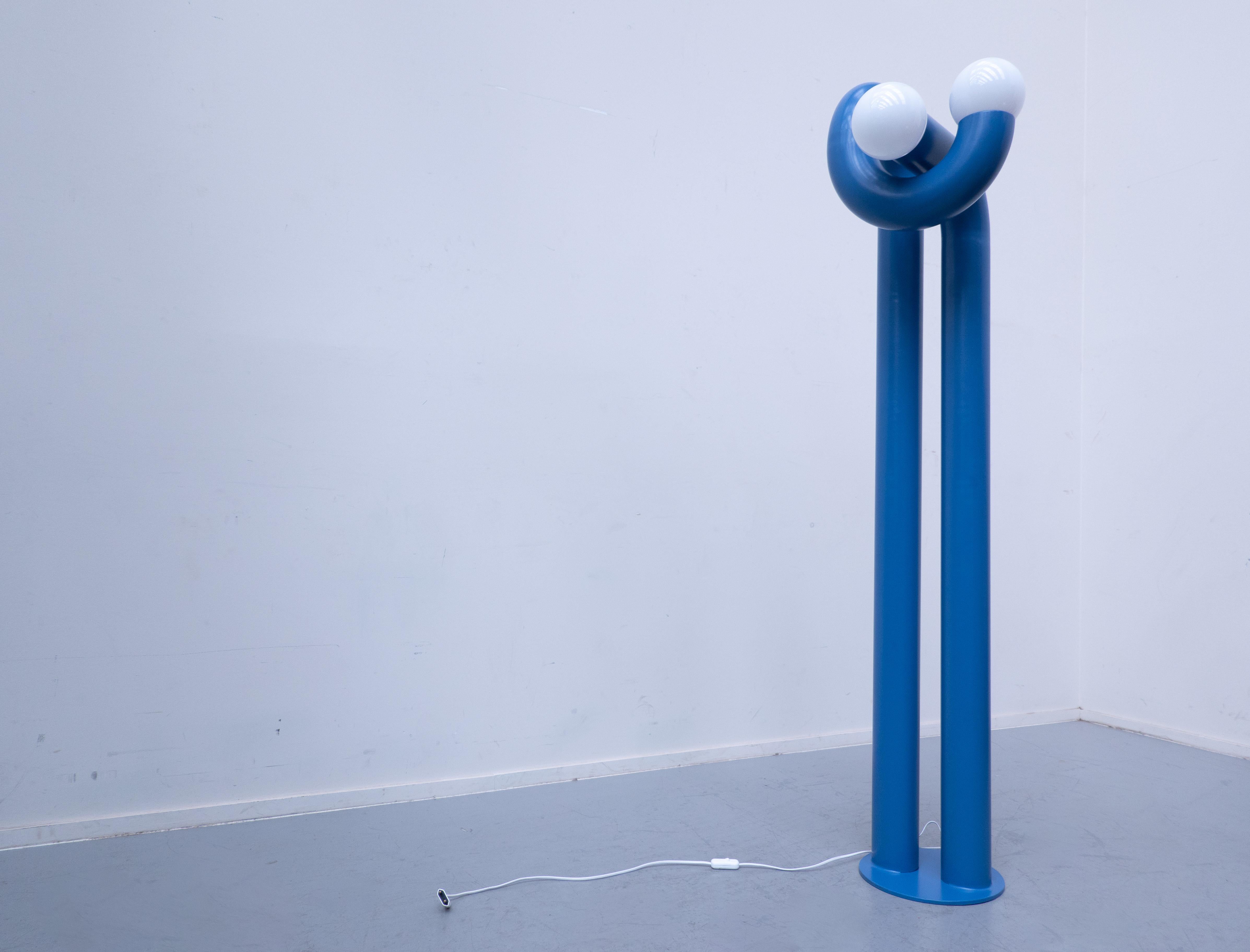 French Contemporary Blue Floor Lamp in Lacquered Steel ''Modulation'' by Axel Chay
