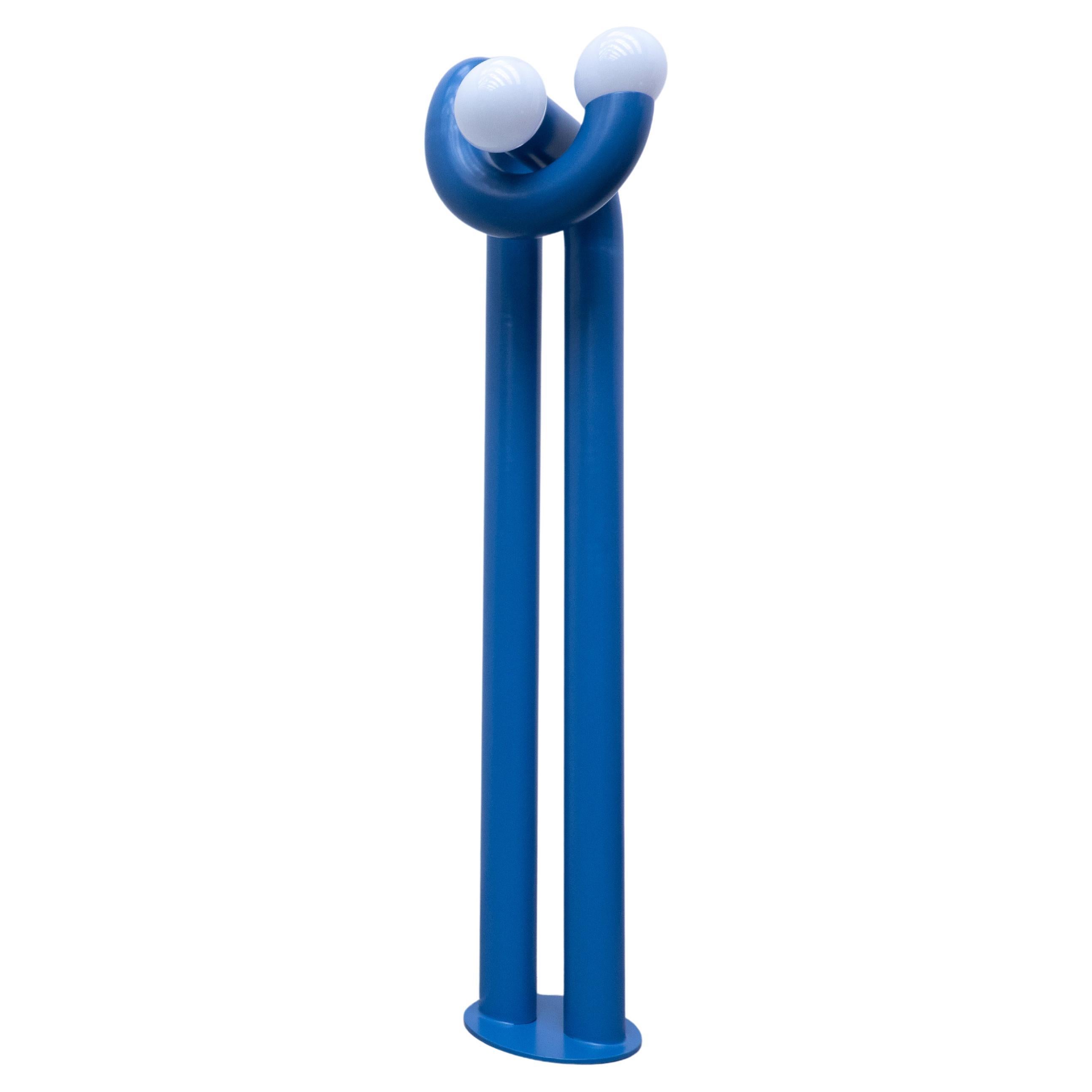 Contemporary Blue Floor Lamp in Lacquered Steel ''Modulation'' by Axel Chay