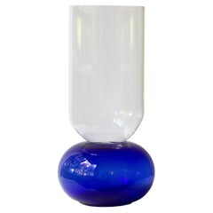 Contemporary Blue Flower Glass Blown Cylinder Vase Handcrafted by Natalia Criado