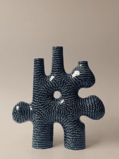 Contemporary blue forest candelabra handcrafted by Jan Ernst