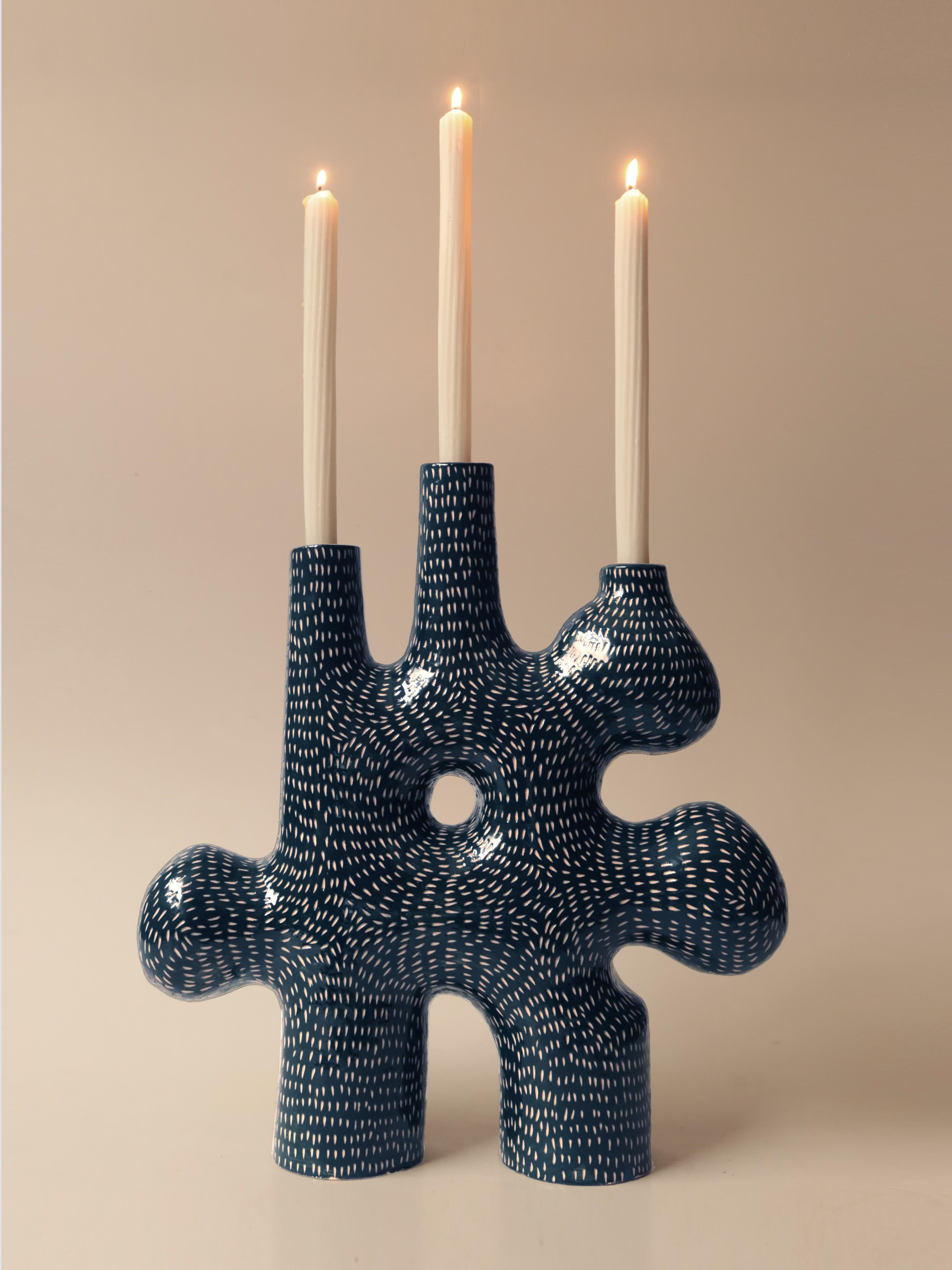 Contemporary blue forest candelabra handcrafted by Jan Ernst  In New Condition For Sale In 1204, CH