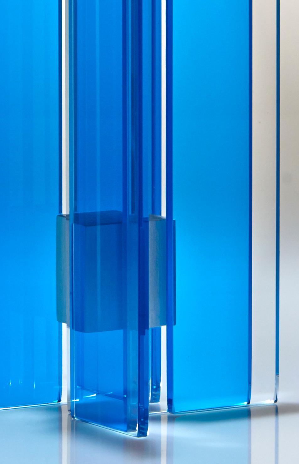 American Contemporary Blue Glass and Aluminum Candlestick For Sale