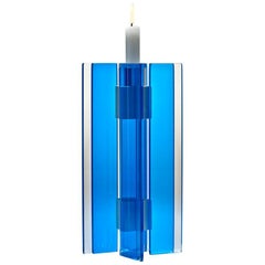Contemporary Blue Glass and Aluminum Candlestick
