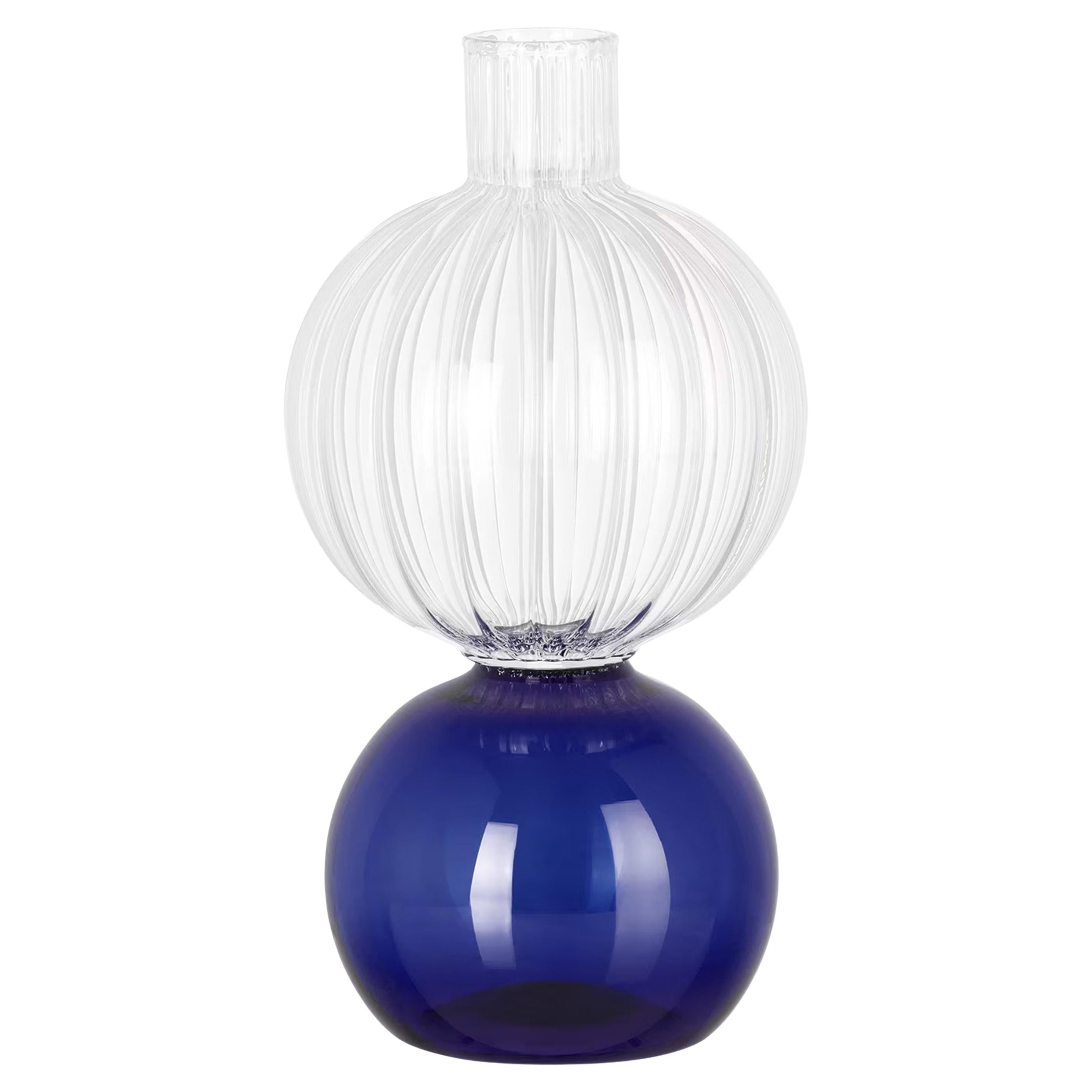 Contemporary Blue Glass Flower Blown Vase by Natalia Criado Circular Round