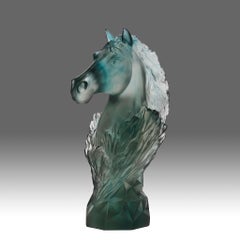 Contemporary Blue Glass Sculpture of a "Knight Chess Piece" by Daum