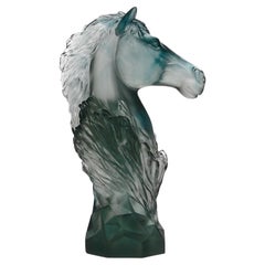Contemporary Blue Glass Sculpture of a "Knight Chess Piece" by Daum