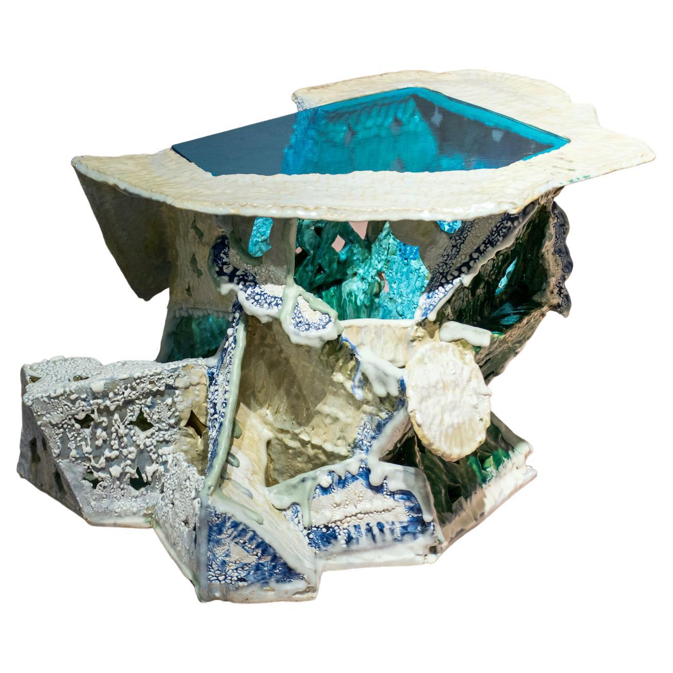 Contemporary "Blue Glass Side Table" by YehRim Lee Organic Ceramic