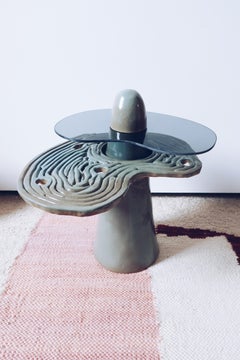 Contemporary Blue glazed Mushroom side table Handcrafted by Jan Ernst