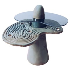 Contemporary Blue glazed Mushroom side table Handcrafted by Jan Ernst