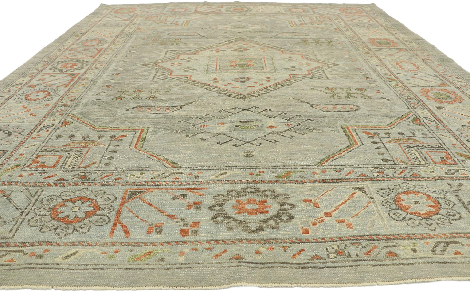 Zeitgenössischer blau-grauer türkischer Oushak-Teppich, 09'01 x 12'01 (Türkisch) im Angebot