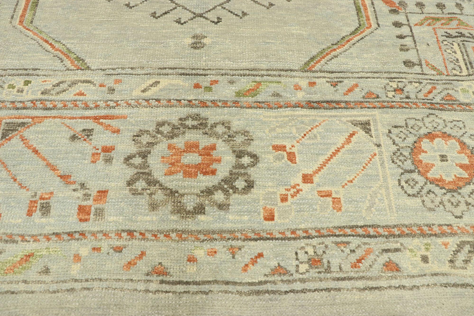 Zeitgenössischer blau-grauer türkischer Oushak-Teppich, 09'01 x 12'01 (Handgeknüpft) im Angebot