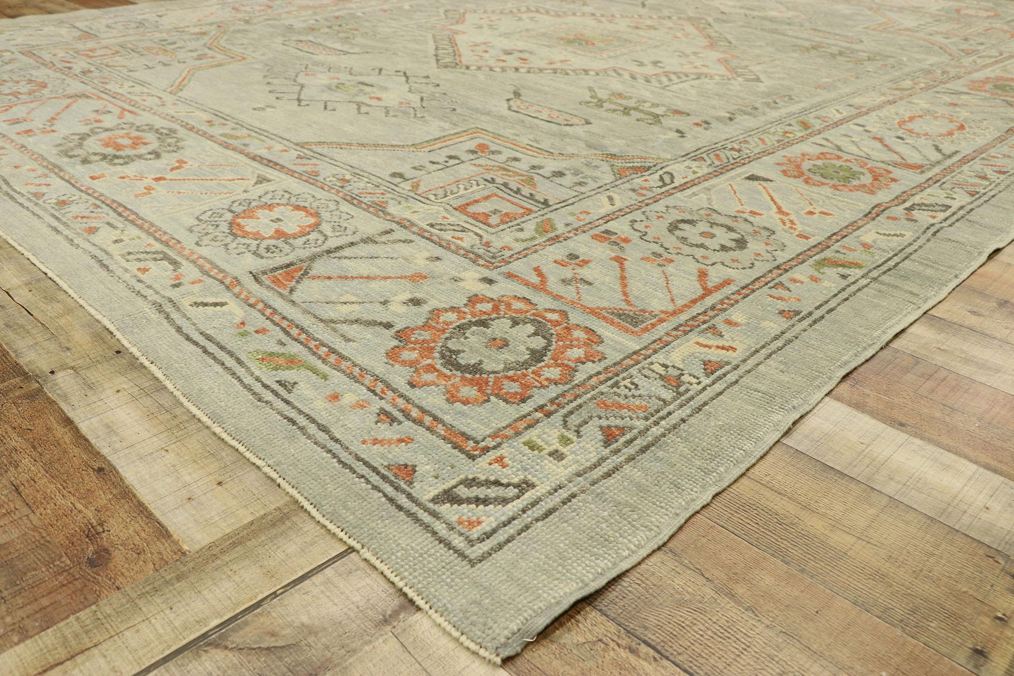 Zeitgenössischer blau-grauer türkischer Oushak-Teppich, 09'01 x 12'01 (21. Jahrhundert und zeitgenössisch) im Angebot