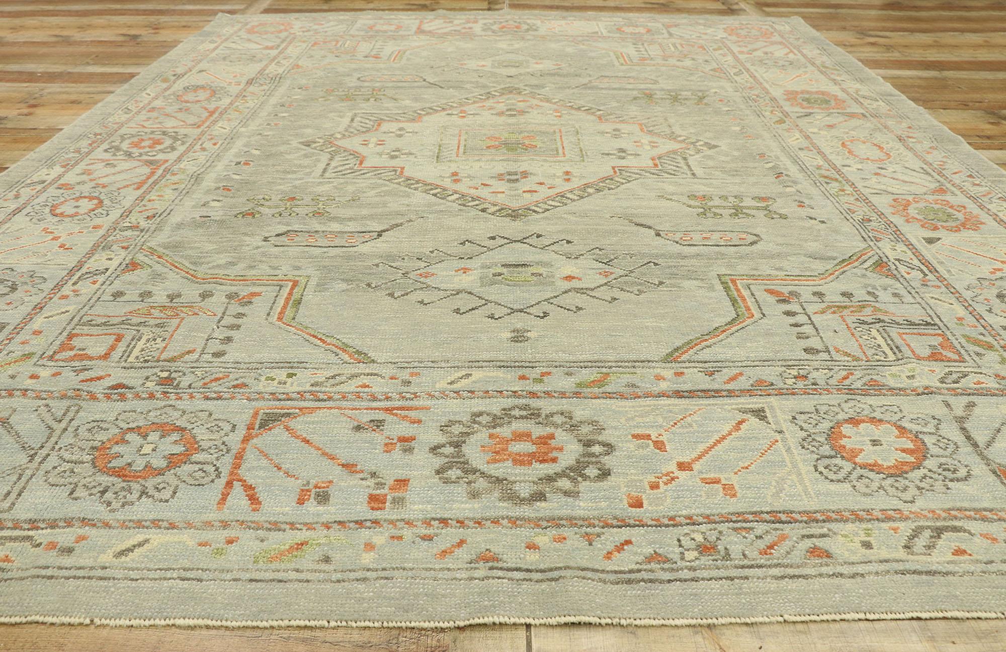 Zeitgenössischer blau-grauer türkischer Oushak-Teppich, 09'01 x 12'01 (Wolle) im Angebot