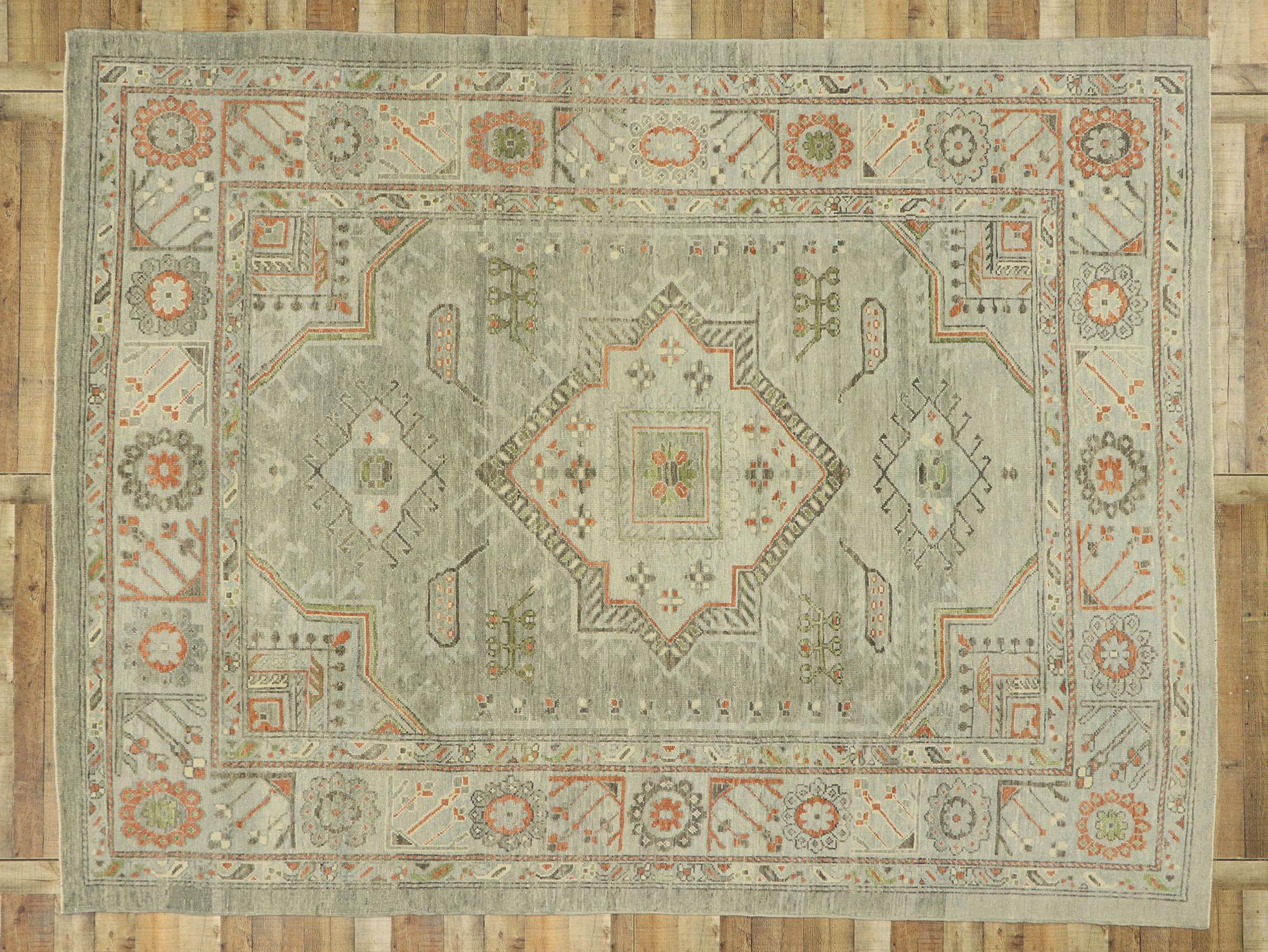 Zeitgenössischer blau-grauer türkischer Oushak-Teppich, 09'01 x 12'01 im Angebot 1
