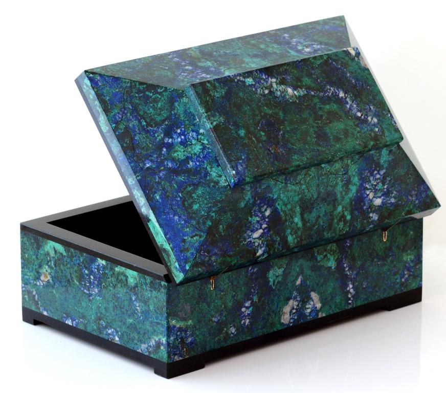 Boîte contemporaine en malachite azurite bleue et verte avec couvercle à charnière en vente 4