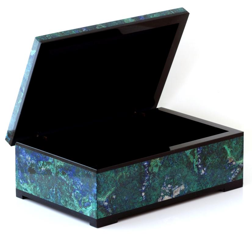 Boîte contemporaine en malachite azurite bleue et verte avec couvercle à charnière en vente 6