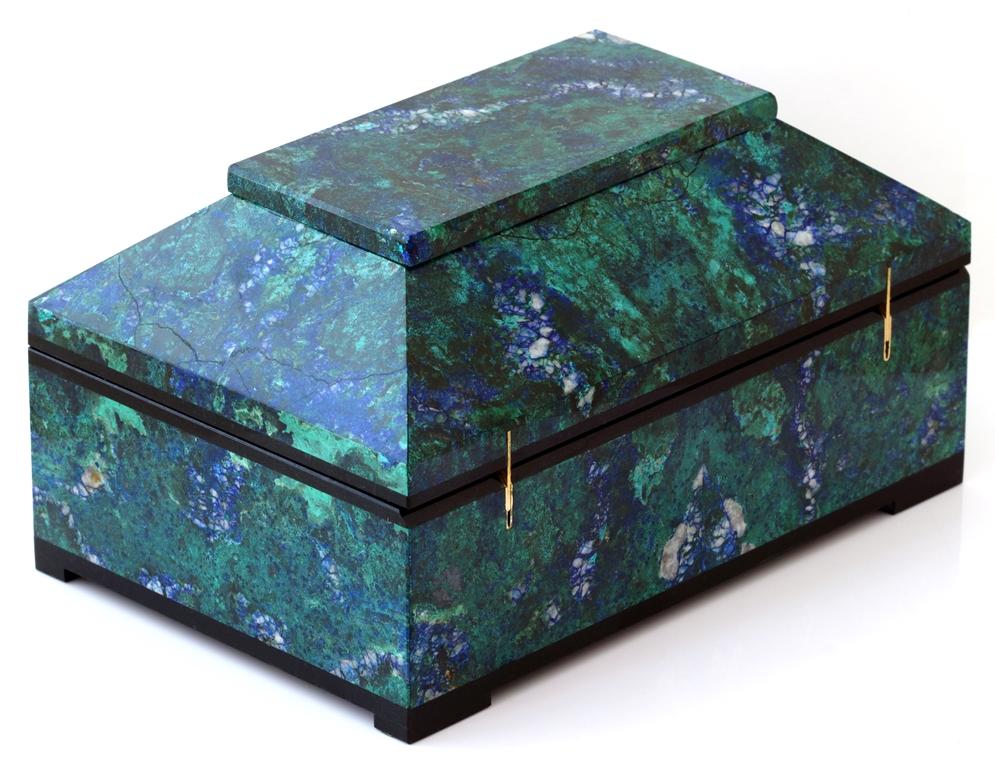 Contemporary Blue Green Azurite Malachite Box with Hinged Lid In New Condition For Sale In Toronto, ON